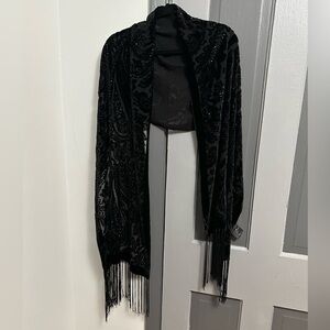 Mary Kay Black Velvet Shawl with Fringe